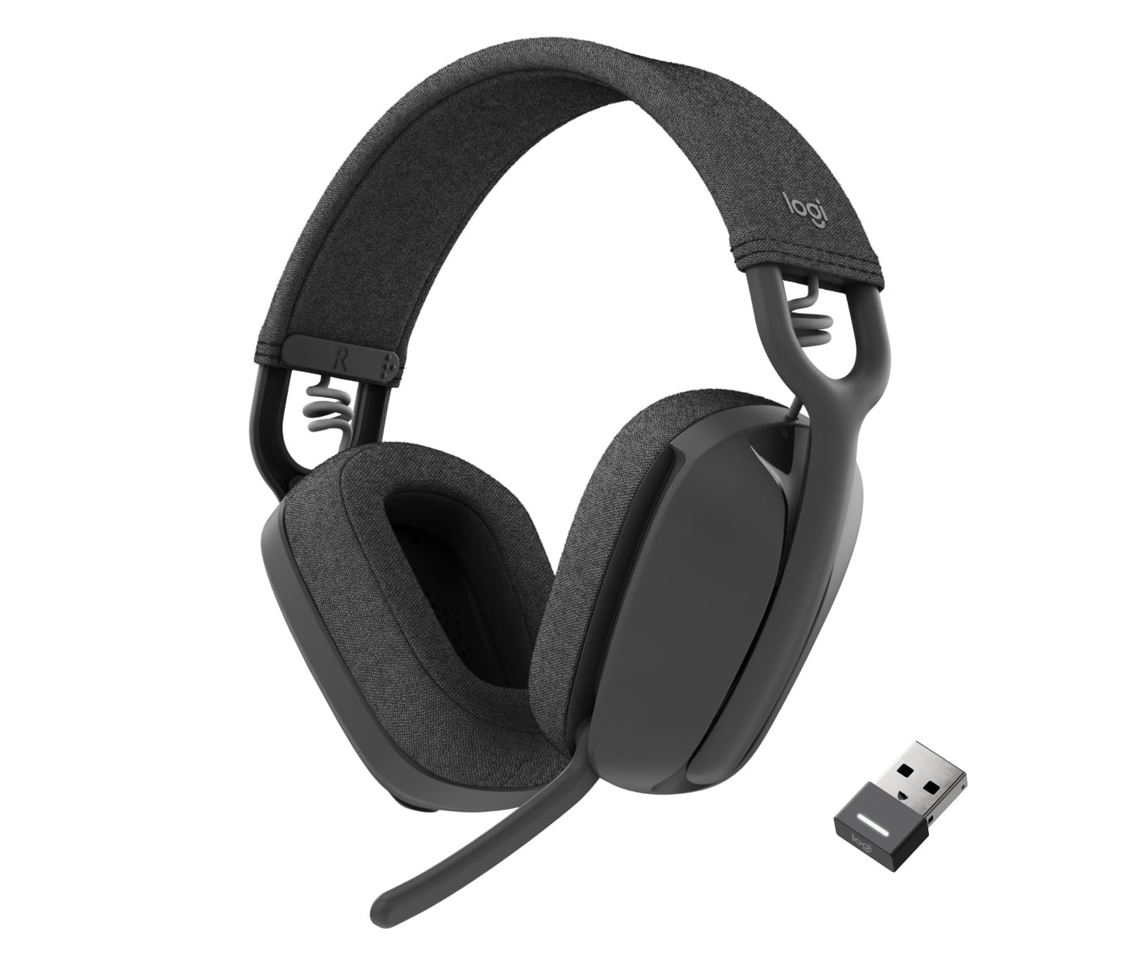 Logitech Zone Vibe 125 Wireless Headphones with Noise-Cancelling Microphone, Bluetooth, USB-A Receiver; Works with Zoom, Google Voice, Google Meet, Mac/PC - Grey