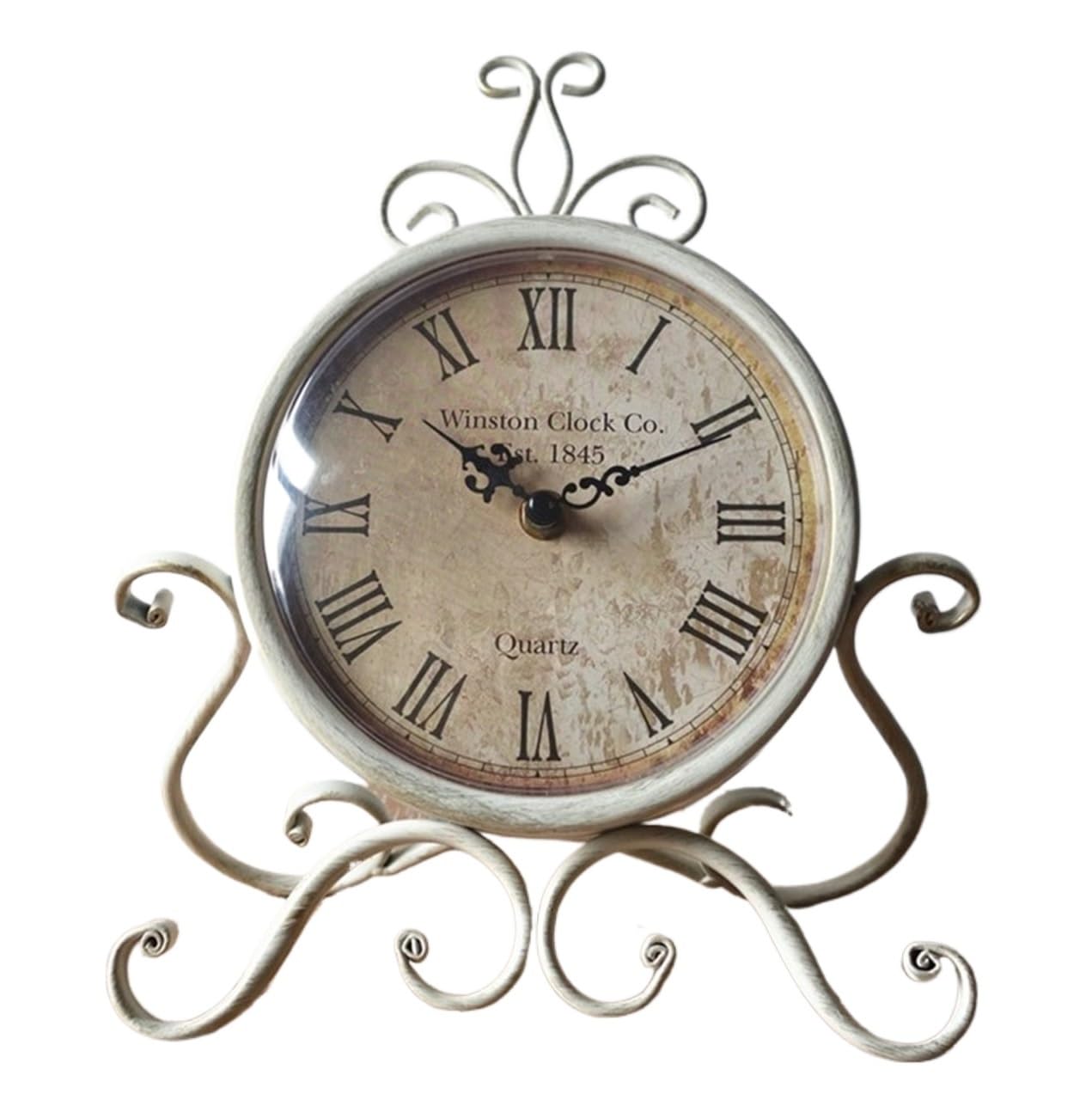 GFJHdfhE Mantel Clock | Classic Design Retro Iron Desk Clock Silent Non-Ticking Tabletop Metal For Bedroom Bedside Desktop Traditional Style(White)