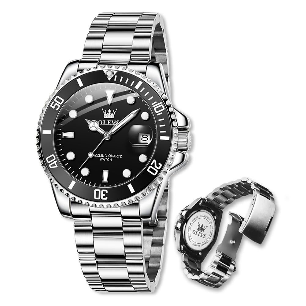 Raitown Reloj Hombre en Acero Inoxidable | 41 mm Dial con Agujas Luminosas y Calendario | Movimiento de Cuarzo | Impermeable 3ATM | Clásico Reloj para Hombres