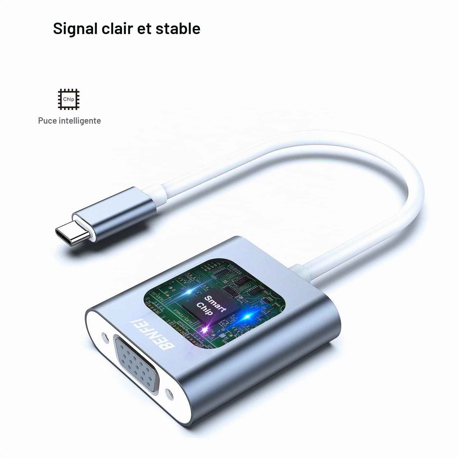 BENFEI Adaptateur USB C vers VGA, Thunderbolt 3/4 vers VGA Mâle vers Femelle, Compatible avec MacBook Pro/Air, iPhone 15 Plus Pro Max, Version en Aluminium