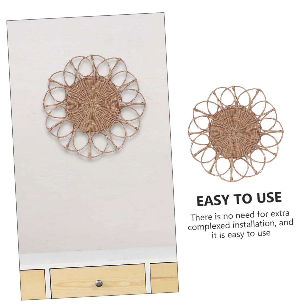 Housoutil Colgante Decorativo de Ratán Tejido a Mano Diseño Floral Delicado para Decoración Práctica de Pared en Sala de Estar y Festividades
