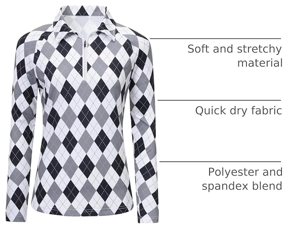 MoFiz Womens Long Sleeve Golf Polo Shirts 1/4 Zip Pullover Tops with Collar
