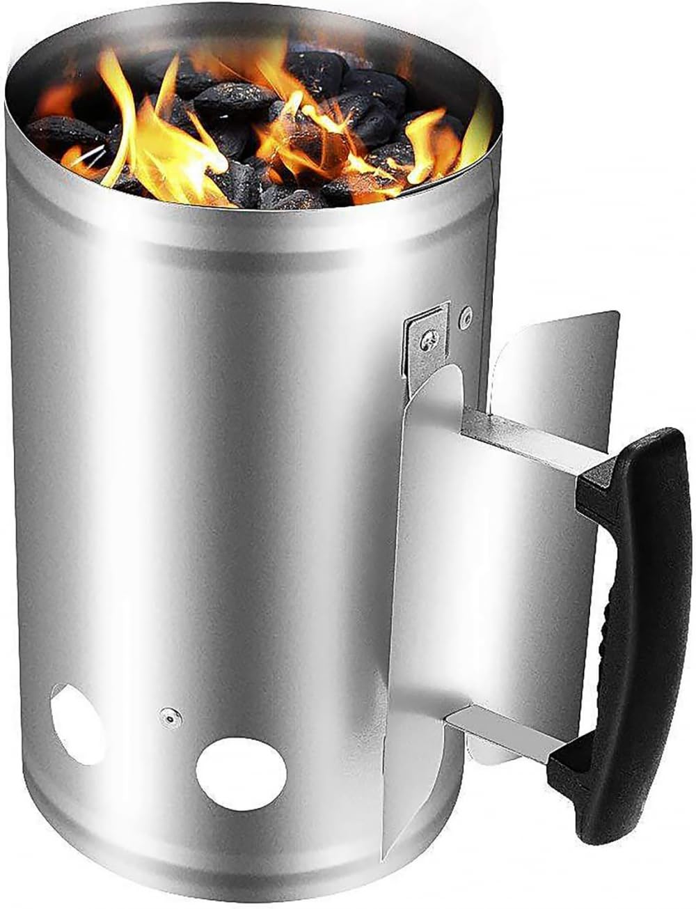 Arrancador de barbacoa, barril de encendido de carbón, arrancador de chimenea de arranque rápido con mango de nailon de seguridad, encendedor de carbón para barbacoa para camping, parrilla