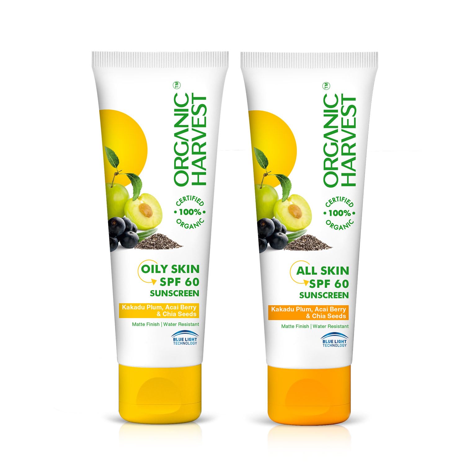 Sunscreen SPF 60 All Skin & SPF 60 Oily Skin Type Combo with Blue Light Technology, Protects From Harmful UVA & UVB Rays, PA+++, 100% Organic 100gm (Pack of 2)