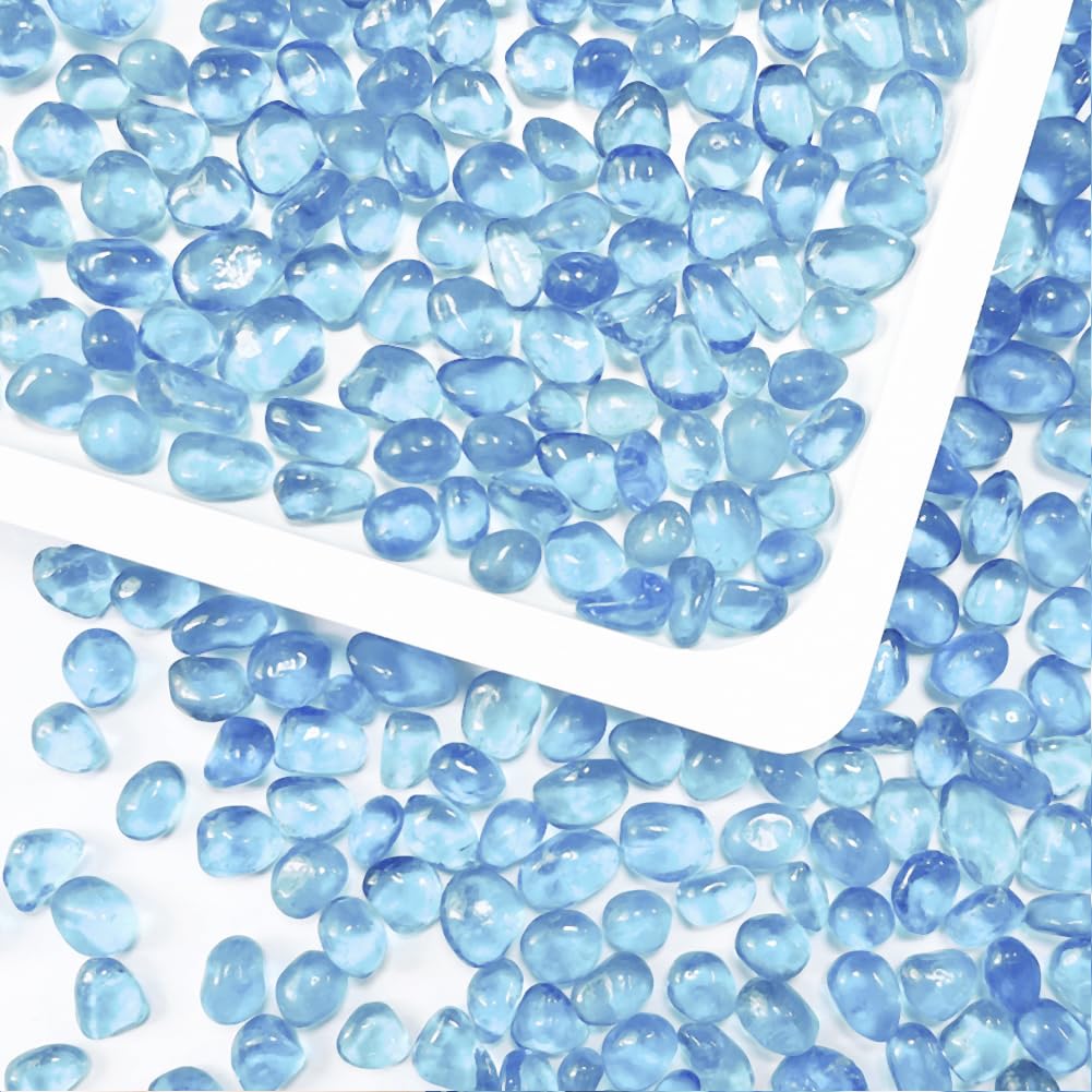 Photo 1 of 0.89LB Light Blue Aquarium Glass Stones Sea Glass Pebbles Fish Tanks Decorations Aquarium Gravel Fish Tank Rocks, Glass Gems Stones Beads Pebbles Rock Sand for Vase Filler Fish Turtle Tank Decorations