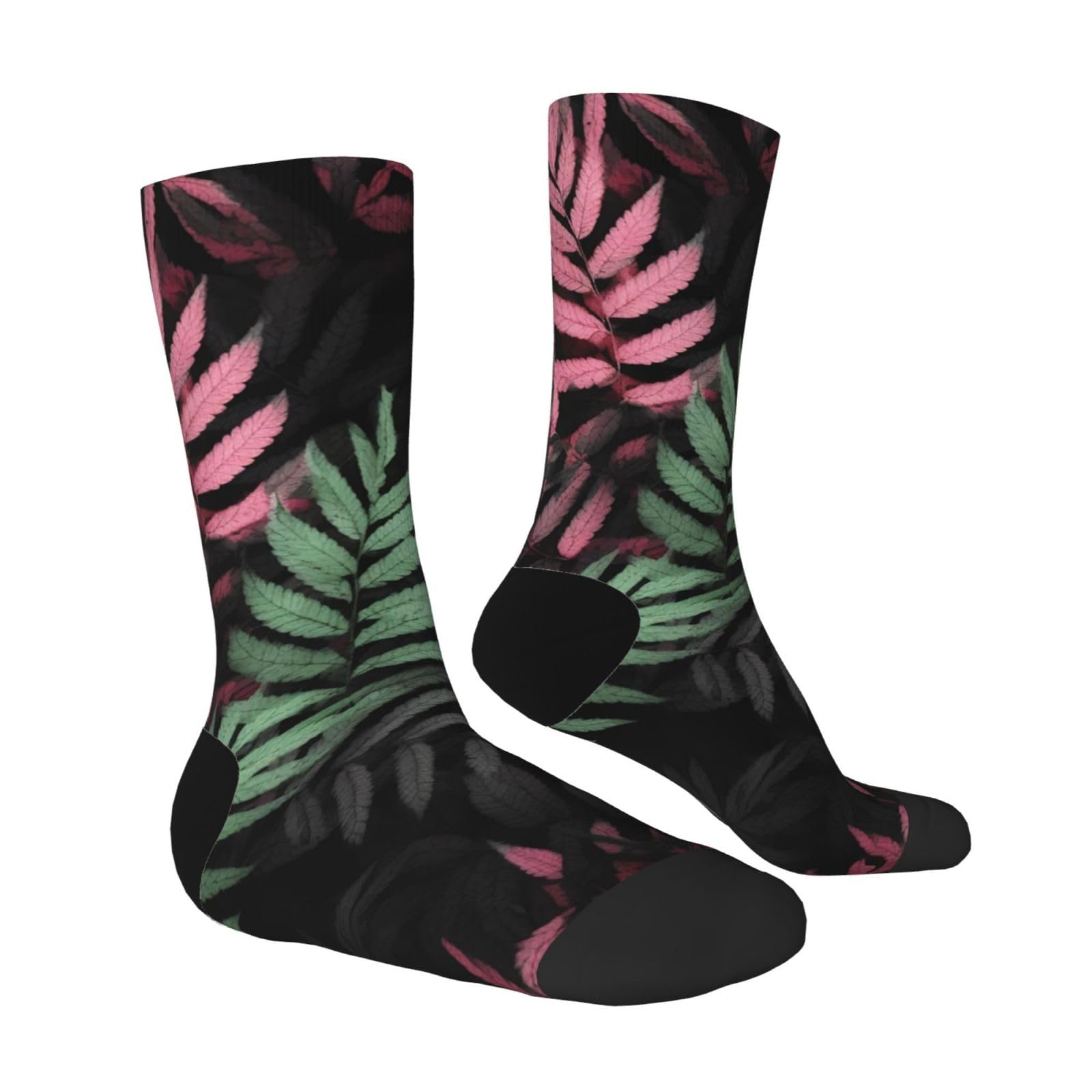 LZQPOEAS Black green leaves Athletic Socks Unisex Cushioned Crew Socks Hiking Running Calf Sock Soft Above Ankle Sock