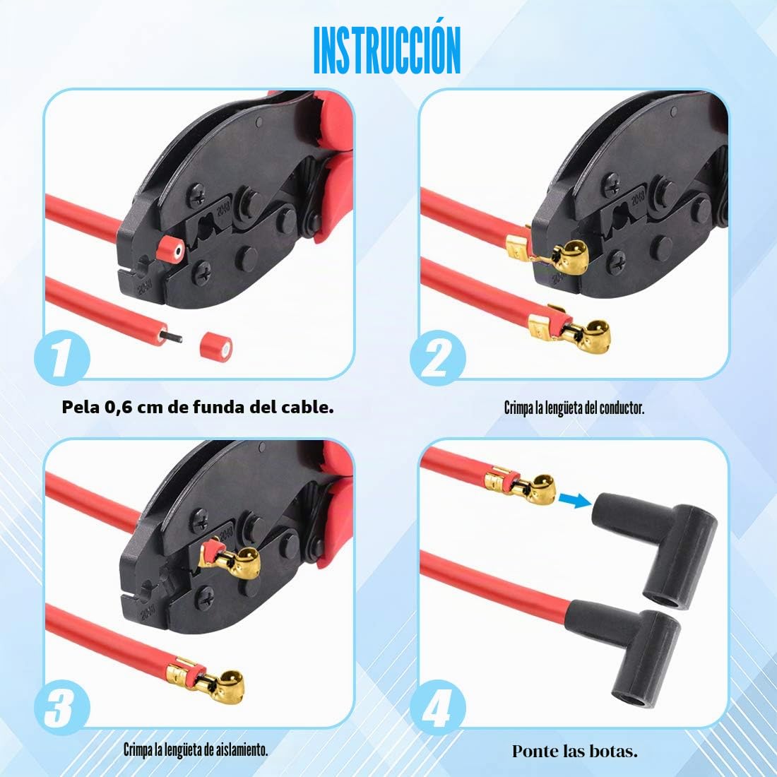Glarks Juego de 25 piezas de crimpadora de alambre de bujía de trinquete y terminales de bobina de bujía de 180 grados/90 grados/rectos, para engarzar y pelar cables de encendido de bujía