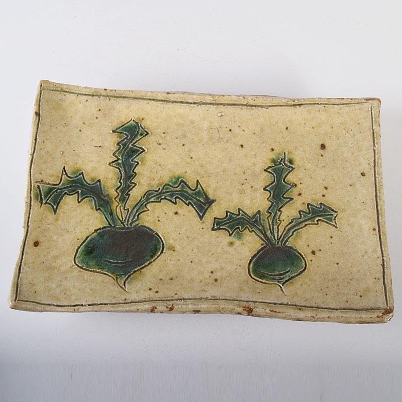 北大路魯山人作　黄瀬戸　織部　蕪文　爼大皿　共箱　D　R8120C 北大路魯山人作 黄瀬戸 織部 蕪文 爼大皿 共箱 D R8120C