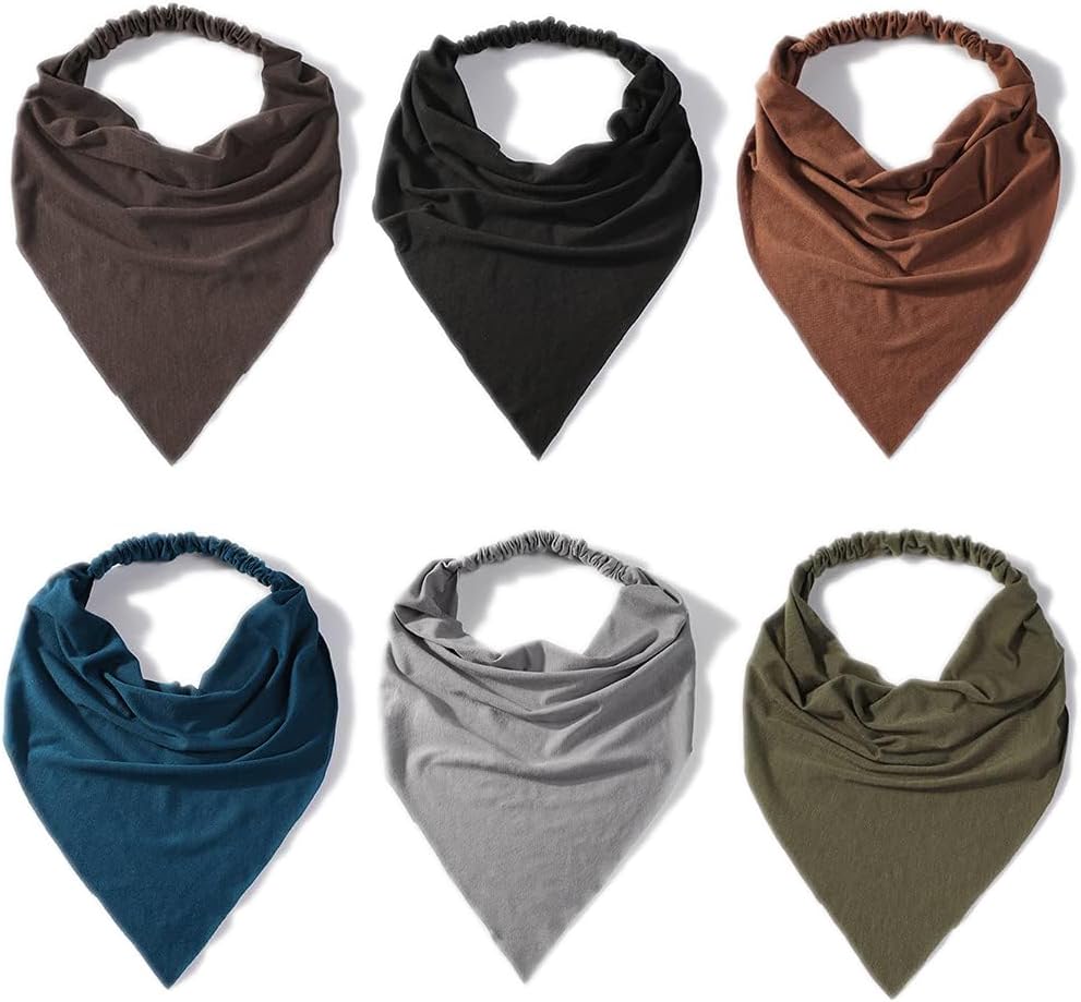 6 Pack Scarf Headband for Women – Elastic Large Boho Triangle Bandana Head Scarves with Clips Non Slip Solid Color Hair Kerchief for Teen Girls