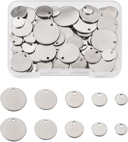 Miniatura 8 de Pandahall - Dijes planos redondos de acero inoxidable estampado en blanco