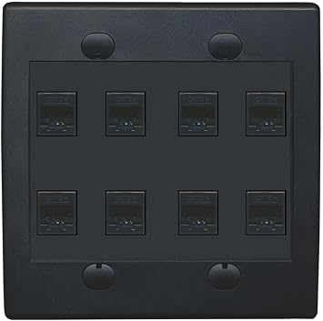 RiteAV 8 Port Flat Dual 2 Gang Ethernet Cat5e RJ45 Network Wall Plate - Black