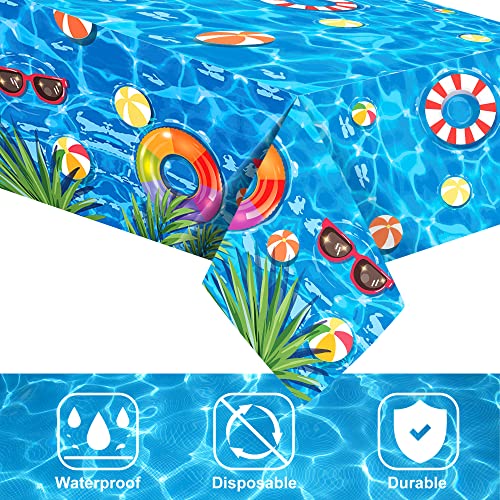 Peony Man SWIMMING POOL PLASTIC TABLECLOTH 01 2 Pieces Pool Party Tablecloth Plastic Summer Table Cover Disposable Hawaiian Party Tablecloth thumb #4