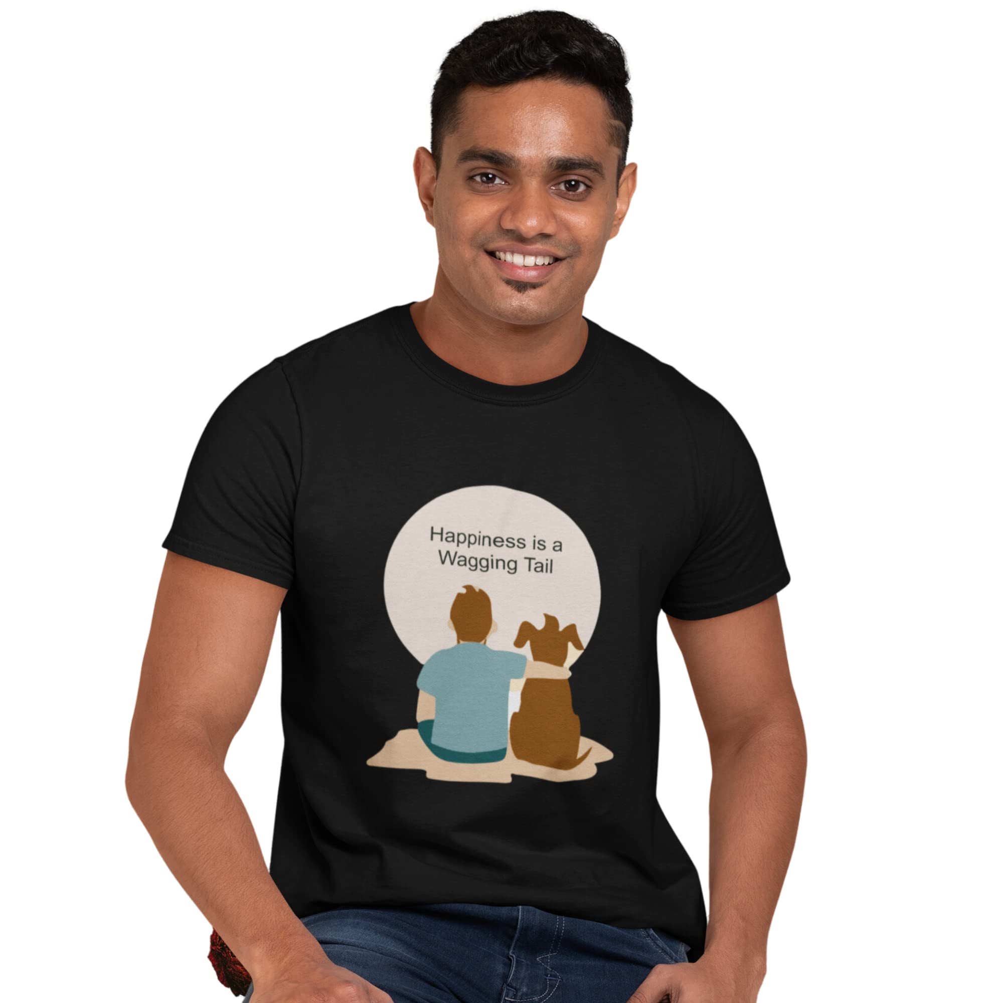 BROKE MEMERSHappiness is a Wagging Tail | Scratched Stories Merch Half Sleeve Men's T-Shirt (White)