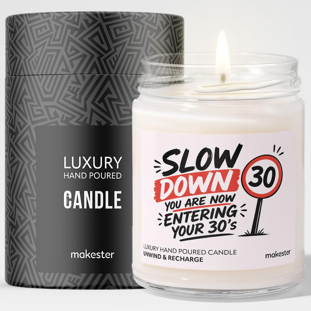 30th Birthday Gift - Luxury Soy Wax Candle - Vanilla, Jasmine, Sugared Almond - Makester