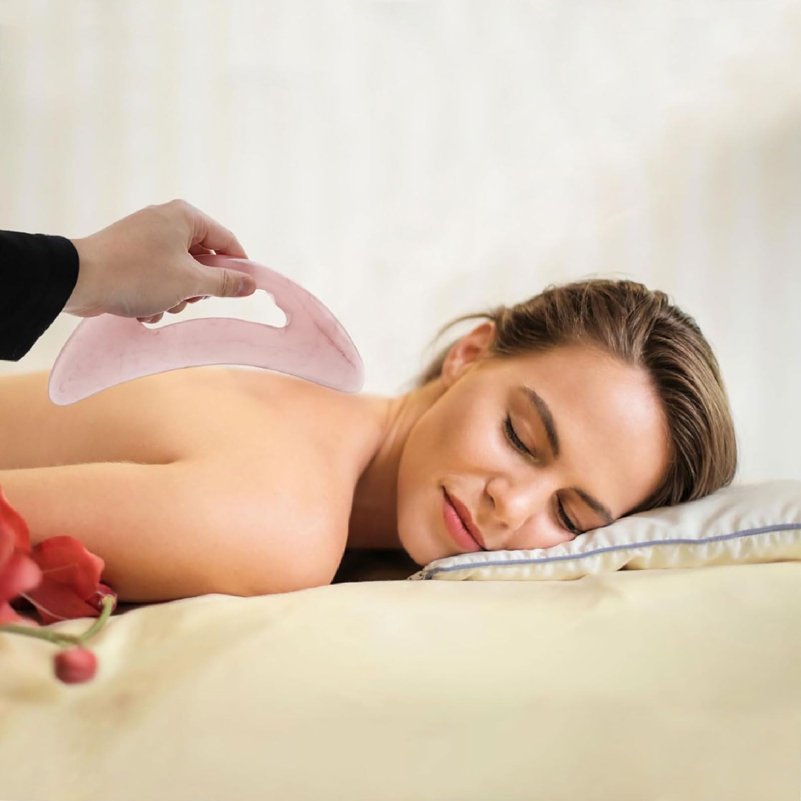 Piedras de Masaje 1/2/3 Uds Cuello Gua Sha Hoja Rosa Resina Natural Cera de Abejas Facial Gua Sha masajeador Pierna Masaje Facial Gua Sha guasha Facia