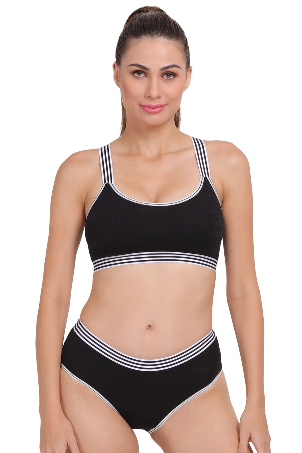 amour secret Sports Women's Lightly Padded Bra & Panty Set Free Size S015 Fit to Size (28-30)-picture-3