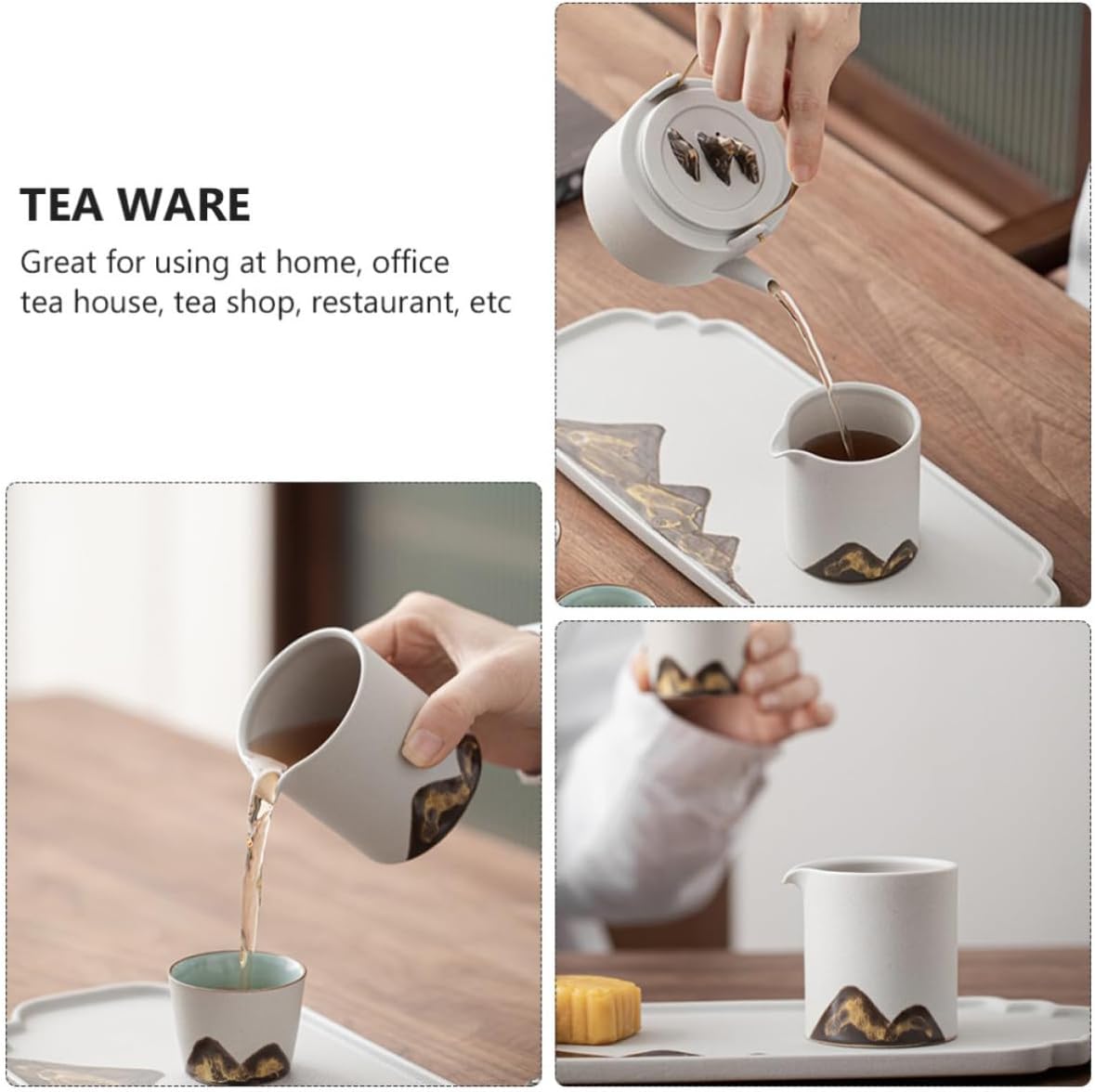 Ceramic Tea Pitcher White with Spout, Japanese Style for Tea Shops