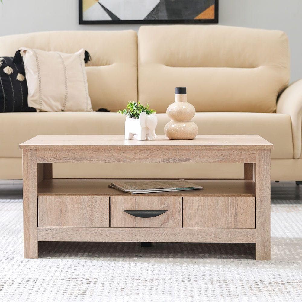 Danube Home Anton 1 Drawer Coffee Table Multifunctional Living Room Desk Space Saving Center Table Modern Design Furniture For Living Room L 90 x W 45.2 x H 41.5 cm Sonoma Oak