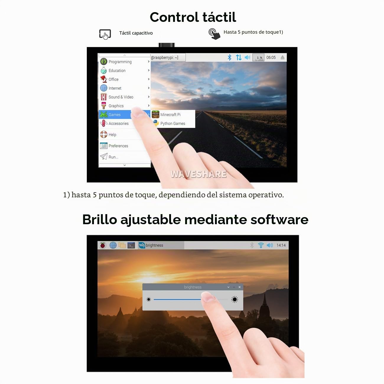 Waveshare 5inch LCD, Capacitive Touch Display, DSI Interface, 800×480 Resolution, Compatible with Raspberry Pi 4B/3B+/3A+/3B/2B/B+/A+/CM3/3+/4