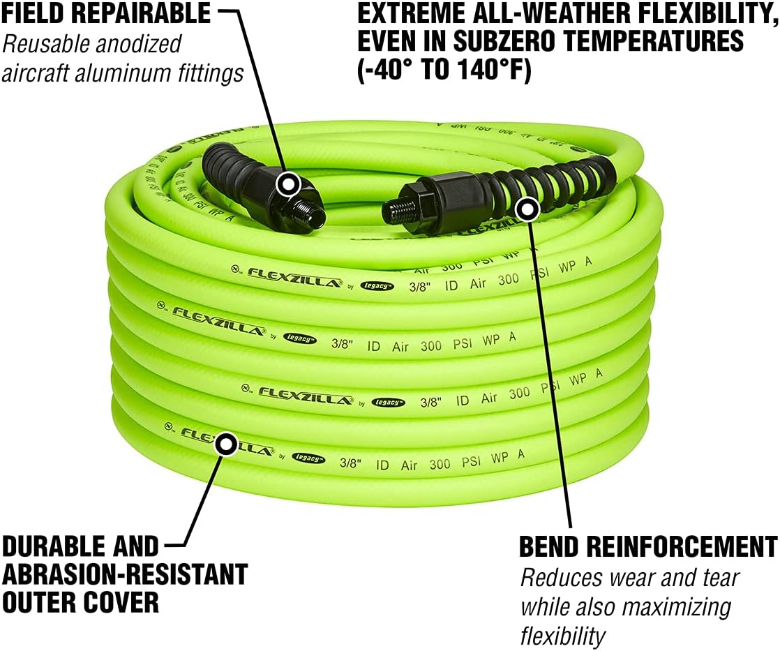 Bеѕt Dеаl Prоduсt Flexzilla Pro Air Hose, 3/8 in. x 100 ft, Heavy Duty, Lightweight, Hybrid, ZillaGreen - HFZP38100YW2