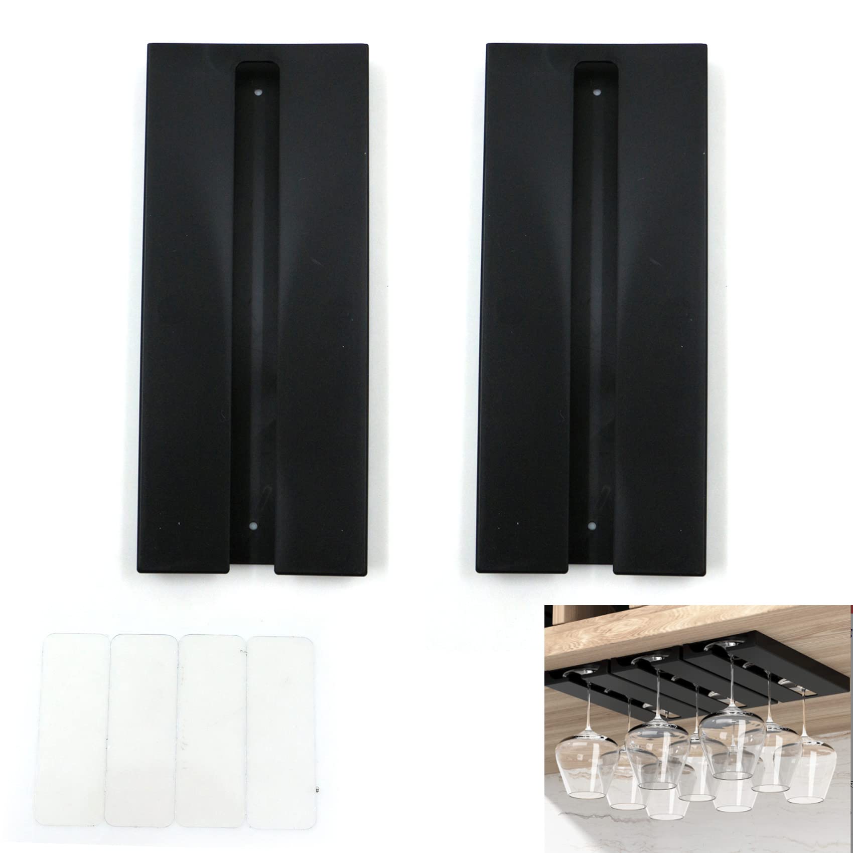 mongtsamz Soporte para Copas de Vino, Muralautoadhesiva, Soporte para Copa de Vino Colgante, Estante de Copas de Vino Tinto, Estante para Copa de Vino Debajo del Gabinete, para Bar, Cocina (Negro)