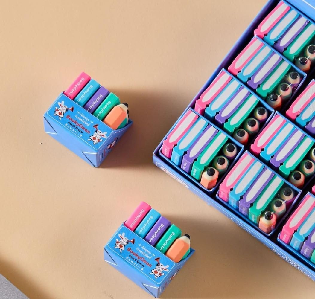 Krupasadhya Mini Pencil and Book Shape Erasers Set for Kids, 7 in 1 Booky Pencil Eraser, Soft & Smooth, Use for Students, Artists, Professionals, Fancy Erasers for Birthday Return Gift. 2