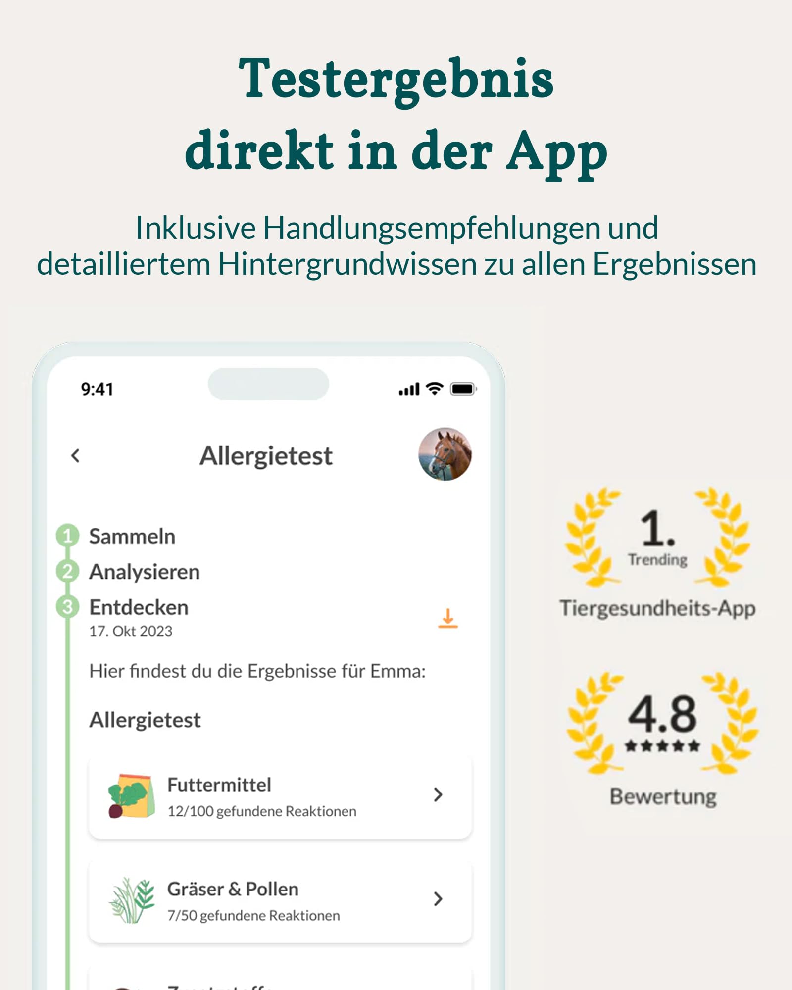 vetevo Allergietest Plus Pferd, Unverträglichkeitstest Pferd, bei tränenden Augen, Haarausfall, Husten & Atemproblemen, 290+ Unverträglichkeiten