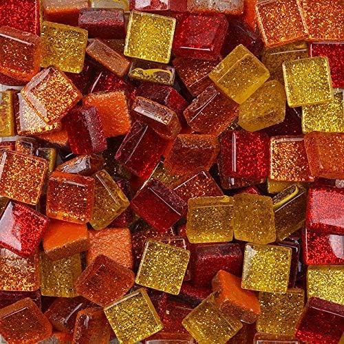 Miniatura 2 de Azulejos de vidrio de mosaico de colores mixtos, piezas de cristal brillantes, azulejos de mosaico de cristal cuadrados con purpurina a granel para