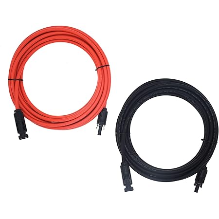 1 Pair Black + Red 10AWG(6mm²) Solar Panel Extension Cable Wire Connector Solar Adaptor Cable with Female and Male Connectors (20 FT-2)