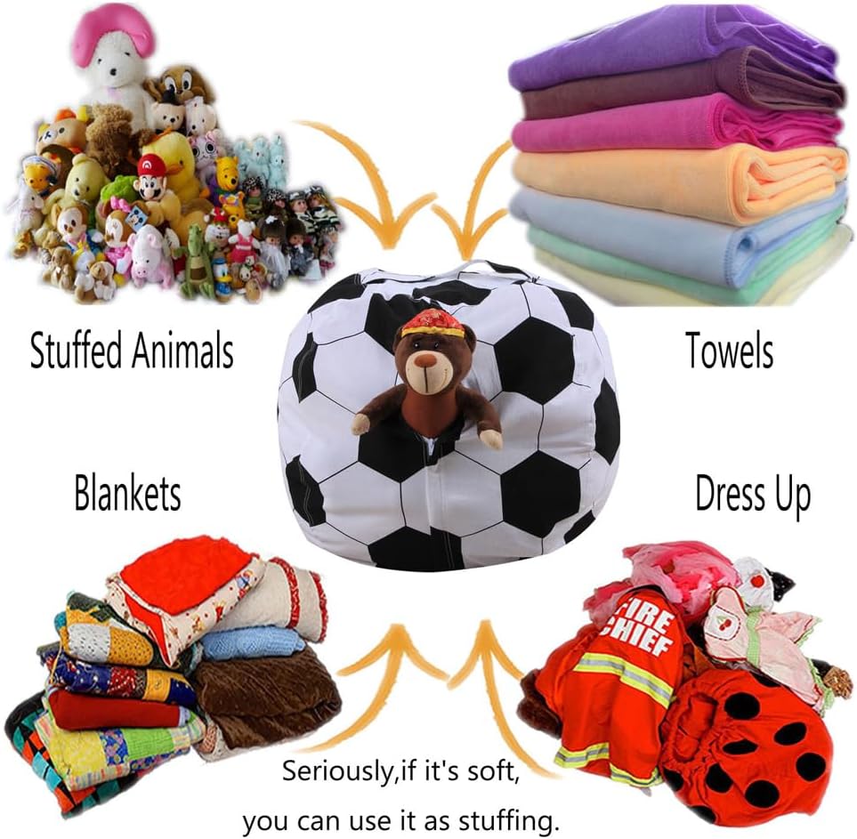 18/26/38inch Bean Bag Cover Stuffed Animal Storage Round Beanbag Chair(No Filler),Plush Toys Holder Organizer for Kids,Kid’s Room Furniture Seating (White,38inch)