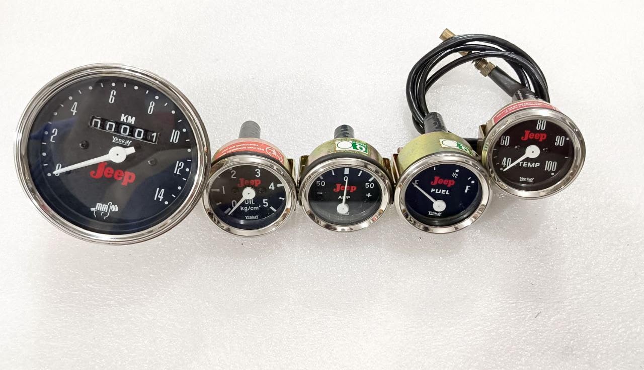 wlly cj Set, 5-Piece Black Chrome Dial Meters with Speedometer, Temperature, Oil, Fuel and Amp Indicators-picture-28