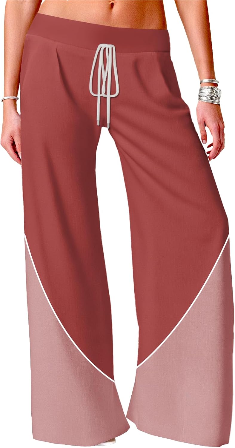 Lightweight Pants for Summer Women Drawstring Wide Leg Pants with Pockets Lounge Tr...