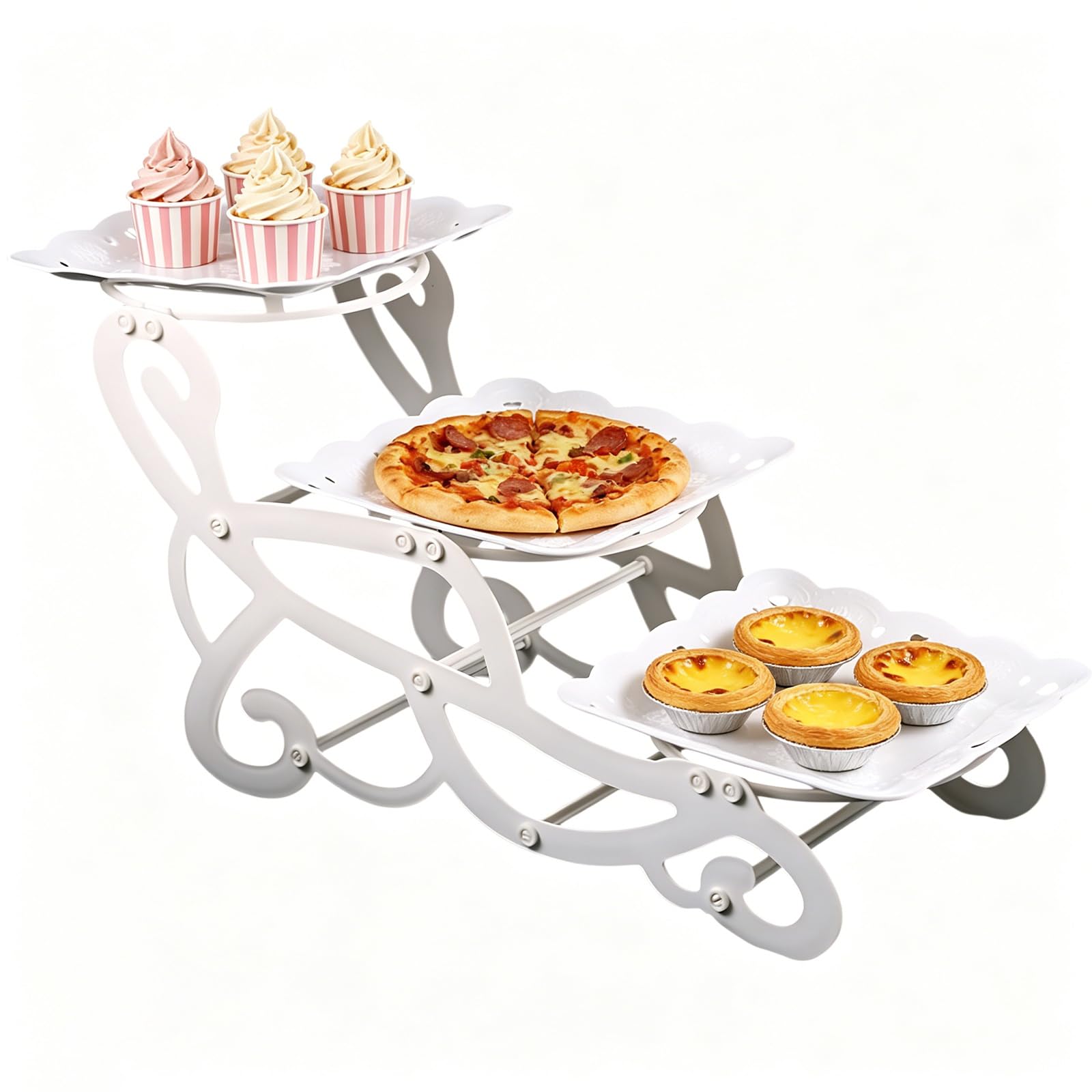 Llhong White Cake Stand, 3 Tier Cupcake Display Holder, Pastry & Dessert Plate, Snack & Fruit Serving Tray, Carriage Cake Display Stand For Wedding, Anniversary, Birthday (Square)