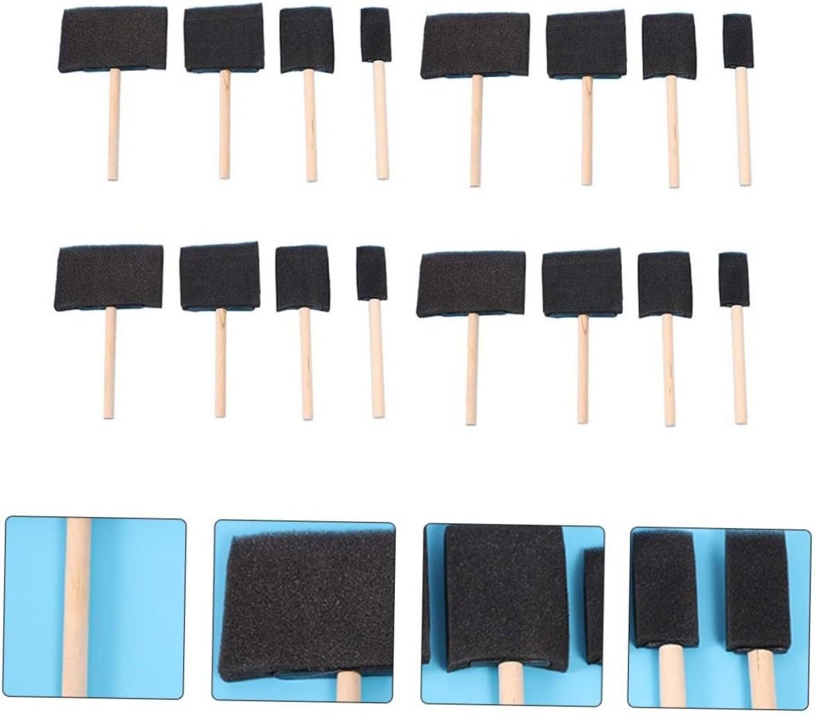 NUOBESTY 32pcs High-Density Sponge Painting Brush Wood Handle Sponge for Staining Art Supplies