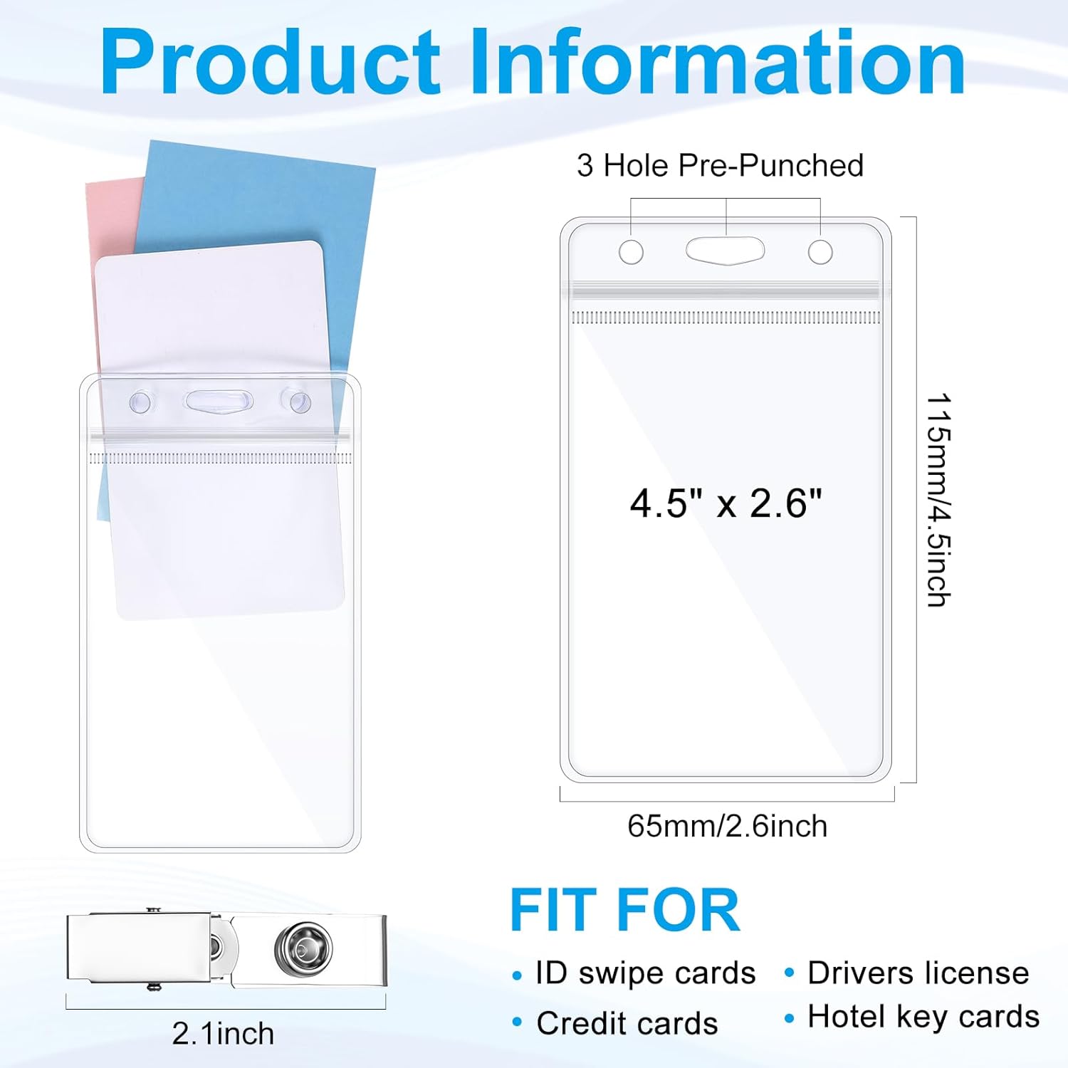 Marspark 200 Sets ID Badge Holder with Metal Badge Clips and PVC Straps Waterproof Sealed Clear Plastic Vertical Name Tag Holder for Name Tag Work Card Drive License Clips Office Car