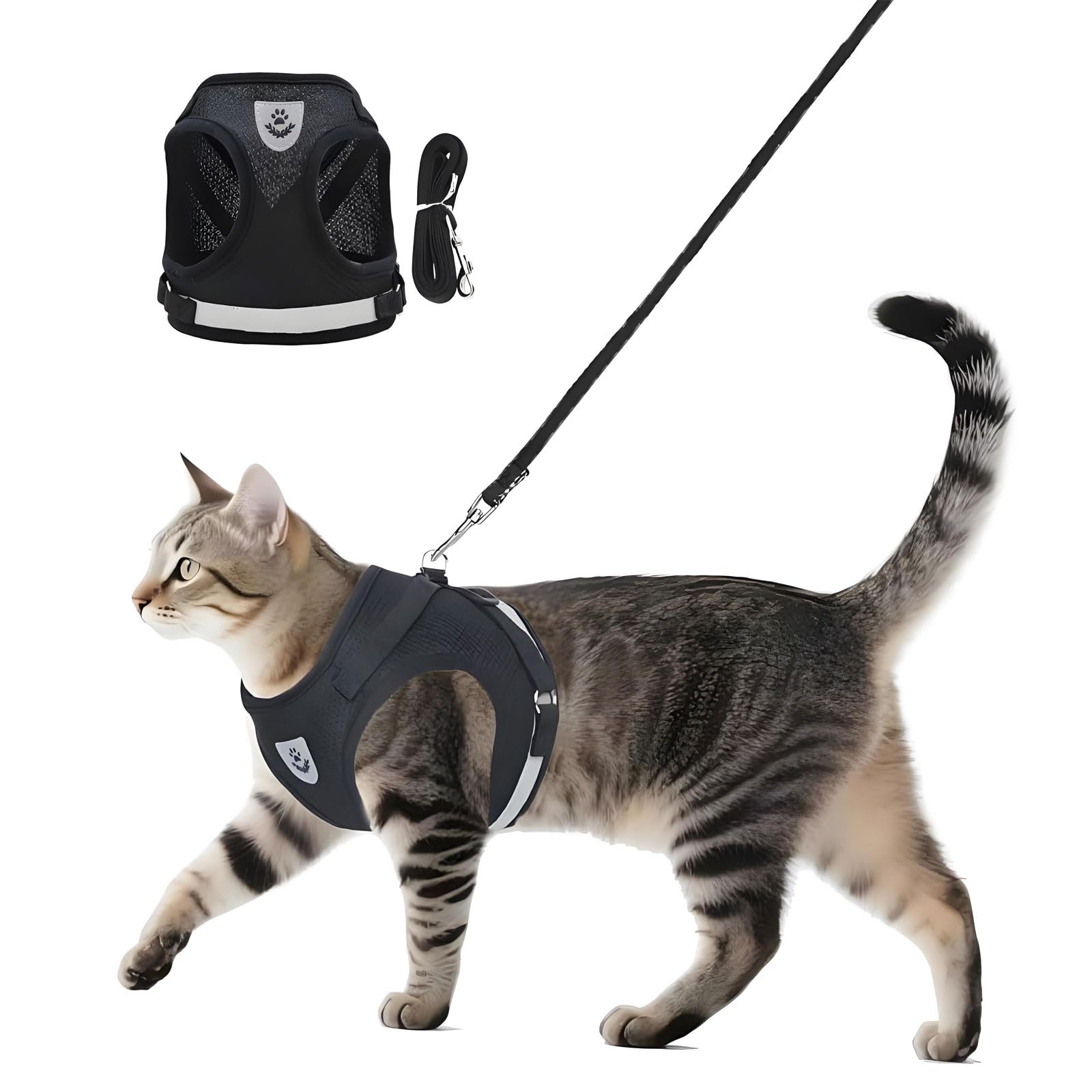 Soft Mesh No Pull Cat Harness and Lead Set for Walking, Escape Proof Kitten Vest Harnesses for Small Dogs/Cats/Animals Rabbit, Cool Cat Dog Collar with Leash (Black, X-Small)