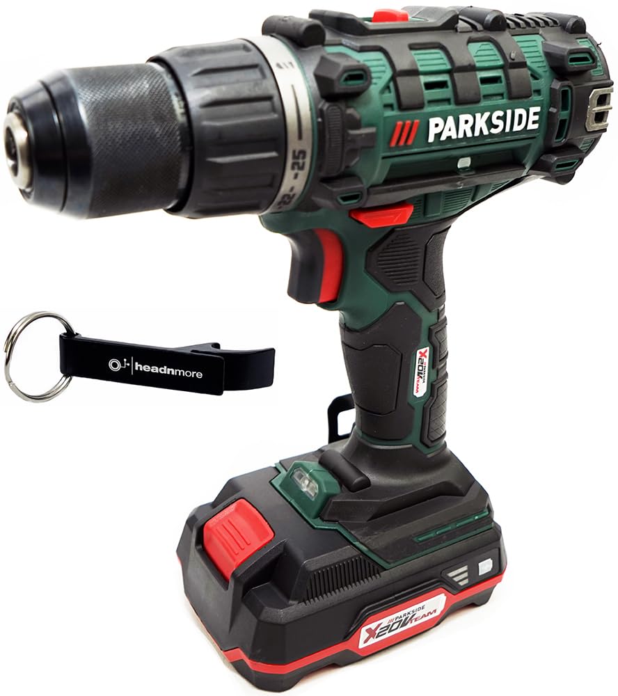 HEADNMORE® Bundle Parkside - Taladro atornillador (20 V, 20 V, 20 Li G8, con 2 baterías y llavero)