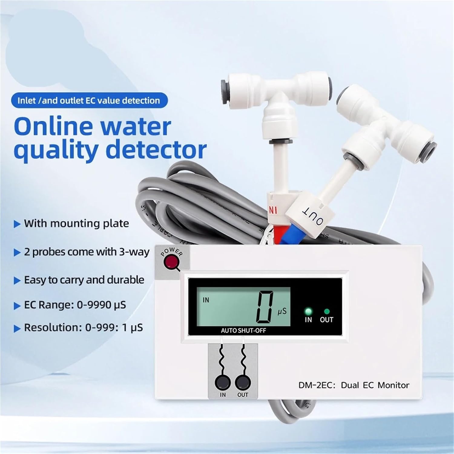 Water Test Meter, Dual Water Quality Tester Online TDS/EC Meter Digital Input/Output Water Quality Monitor Tap Water Fish Tank Test Pen(DM-2EC)