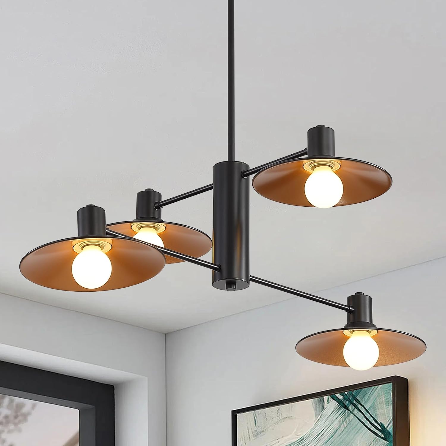 Black and Gold Chandelier for Dining Room Light Fixture Modern 4 Lights Sputnik Pendant Light Foyer Lighting Fixtures Farmhouse Hanging Pendant Lights for Living Room Kitchen Bedroom