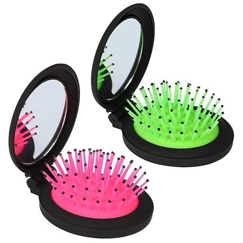 Mini cepillo de pelo con espejo, 2 piezas de cepillos de pelo plegables de viaje, cepillo de pelo pequeño, peine de pelo portátil, peine de bolsillo
