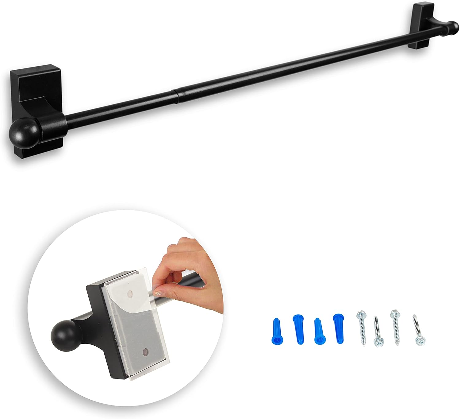 Rod Desyne Self-Adhesive/Wall Mounted Rod, 9-16 inch, Black