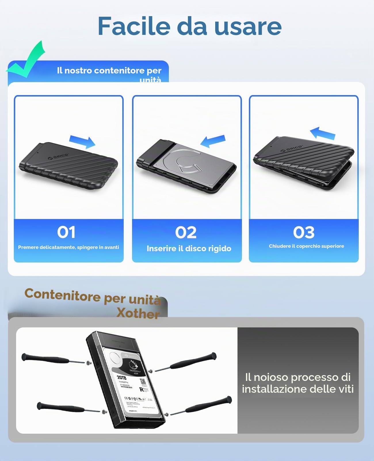 ORICO Custodia Esterna per Hard Disk 2,5 pollici, Case HDD/SSD SATA USB 3.0(6Gbps) compatibile con Unità da 7mm/9,5mm, Supporta UASP e TRIM, Installazione Senza Attrezzi – Nero 25PW1-U3