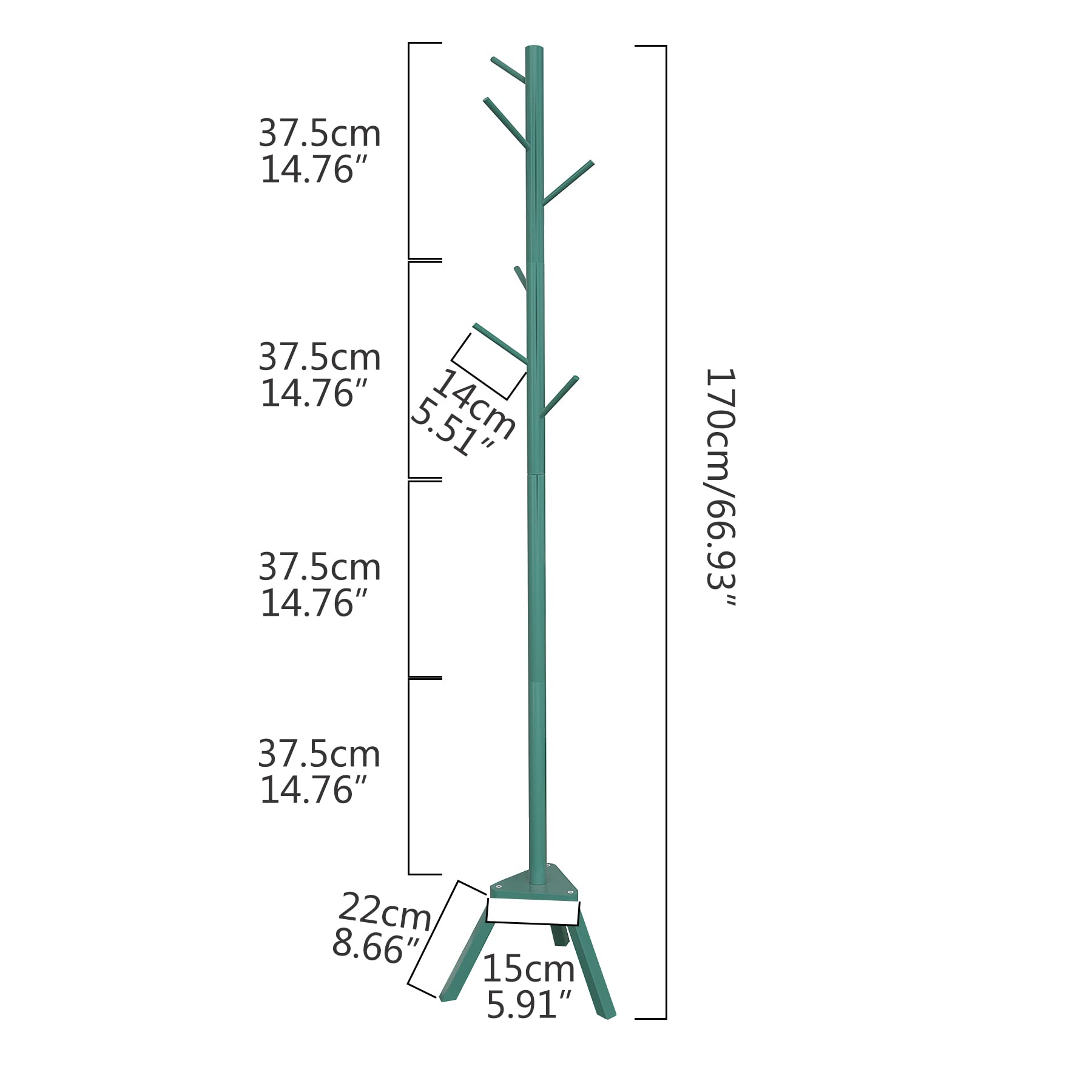 Sywhitta Coat Rack Stand, Premium Bamboo Free Standing Coat Rack with 6 Hooks, Easy Installation Clothes Hanger Stand, Green