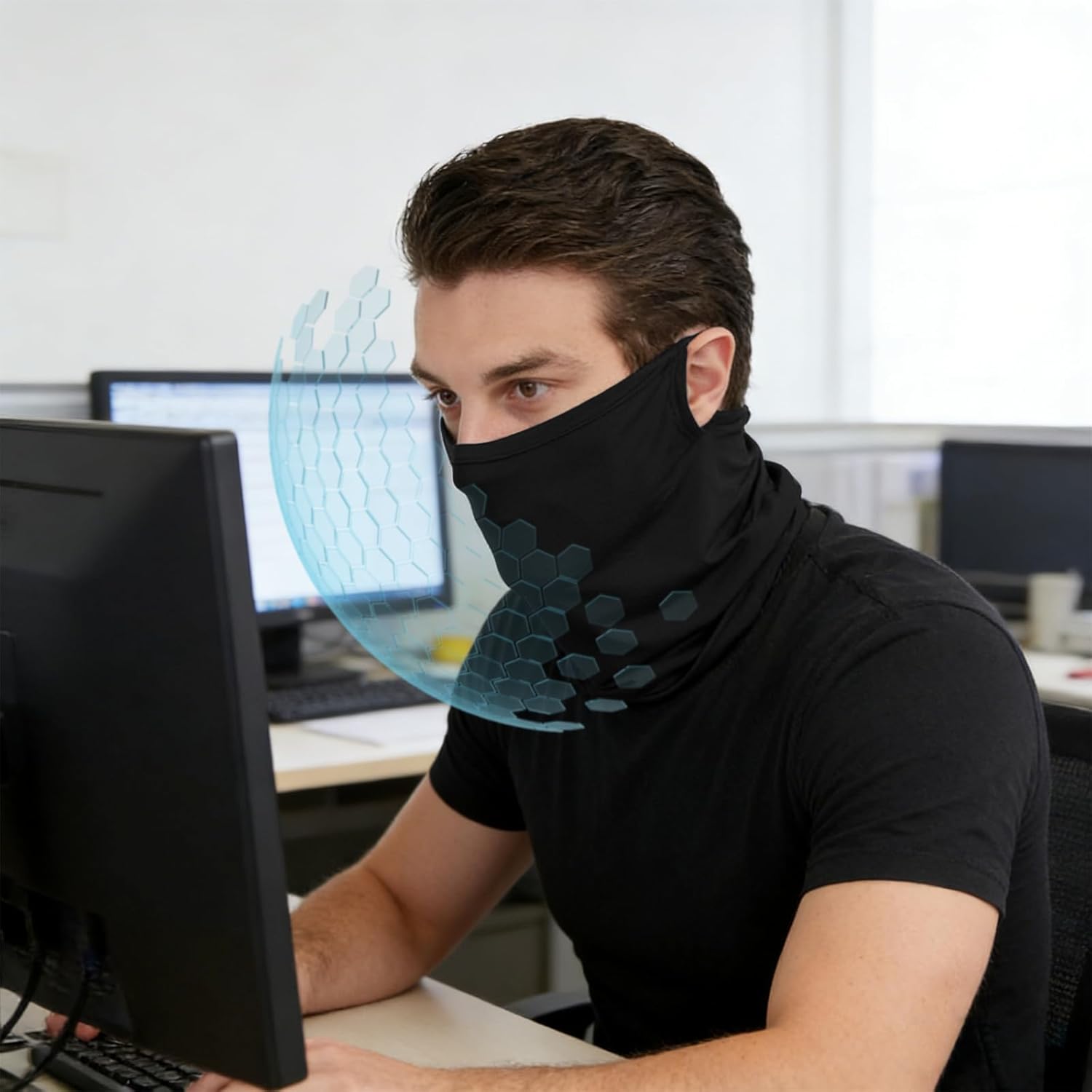 Faraday Neck Gaiter with Silver Lining, Multifunctional Faraday Hat, Face Neck Covering, Head Scarf. Block 99.9% 5G, WiFi, Routers(BLACK)