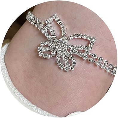 Gold Silver Ankle Bracelets for Women,Adjustable Rhinestone Pendant Tennis Anklet,Heart Butterfly Diamond Summer Beach Foot Chain Jewelry Gifts