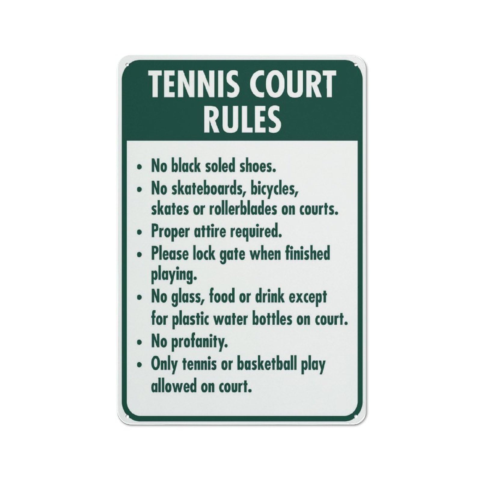 Tennis Court Rules (3) Sign, 8x12 Inch UV-Printed Aluminum Outdoor Sign, Weatherproof Security Sign for Home or Business