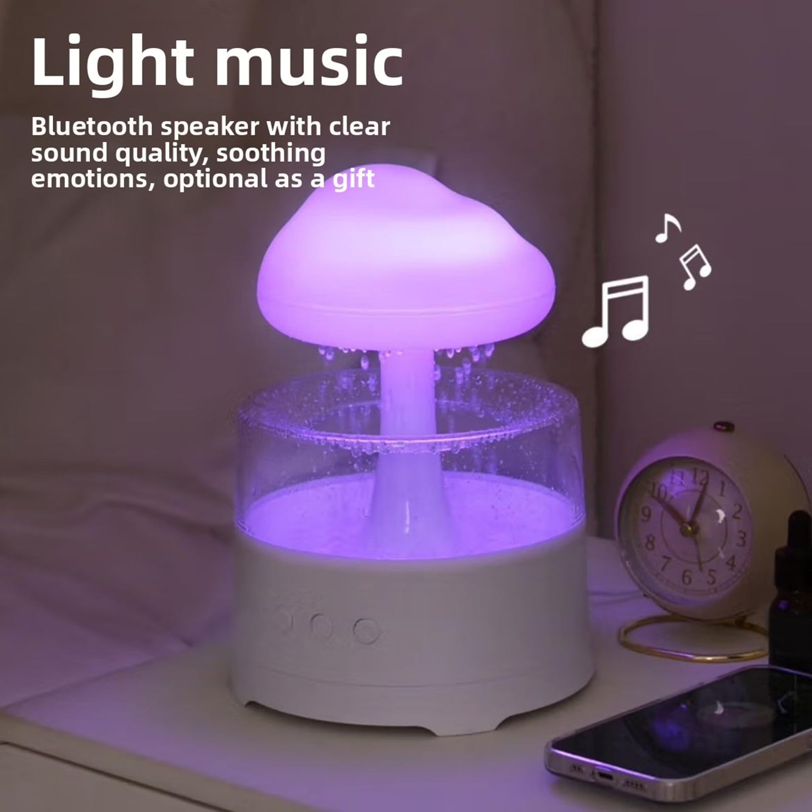 Cloud Rain Humidificateur Diffuseur d'huiles essentielles 7 Modes d'éclairage LED réglables Humidificateur de Gouttes de Pluie pour Chambre à Coucher Salon Rechargeable