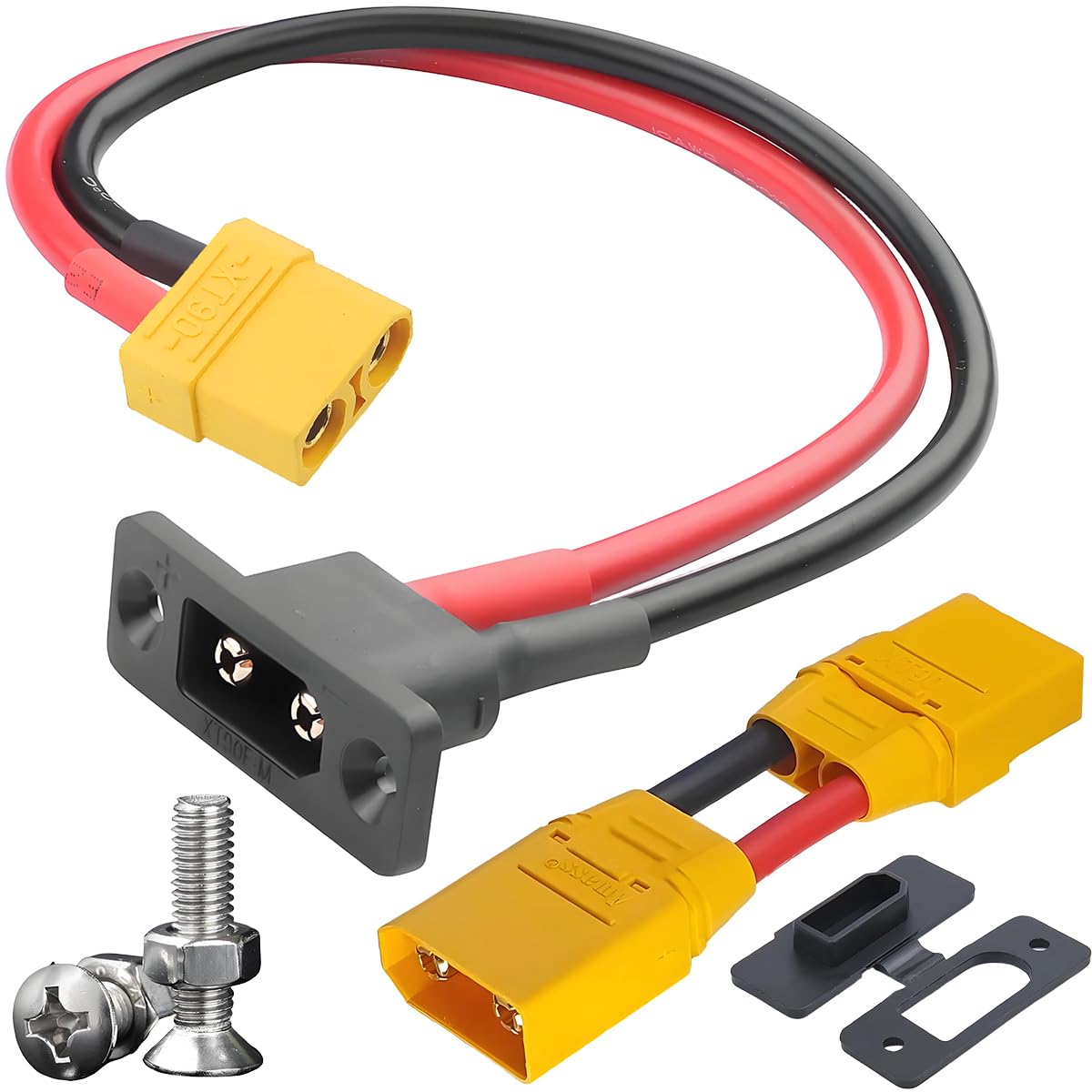 ZHUROUPU XT90E Male to XT90 Female Fixed Mount Connector Adapter with 10AWG Short Cable & Dust Cover, XT90H Male Female Li-ion Battery Extender Connector for RC FPV/Car/Aircraft/Drone, 50cm/19.7in