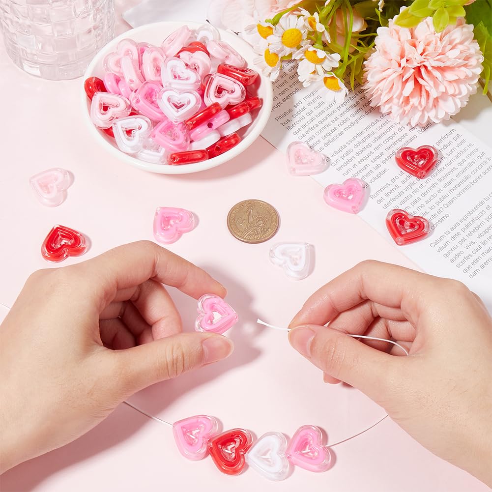 SUNNYCLUE 80Pcs 4 Colors Bead in Bead Hearts Acrylic Heart Beads Bulk Valentine's Day Pink Hollow Love Shaped Loose Bead for Jewellery Making Bracelets Necklaces Father's Day Mother's Day DIY Crafts - Image 3