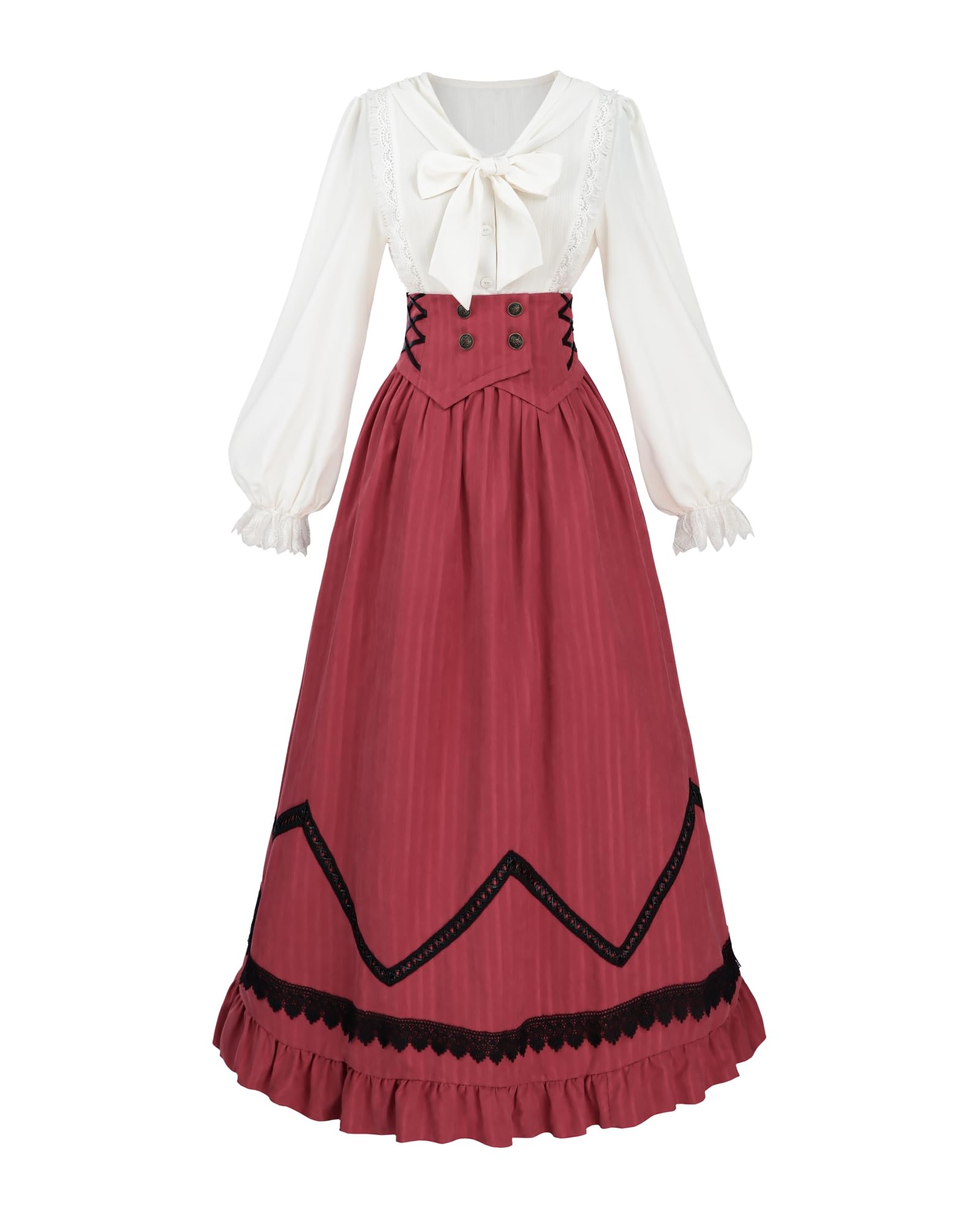 Fiamll Abito da donna vittoriano, costume medievale, 2 pezzi, abito rinascimentale, camicetta edoardiana